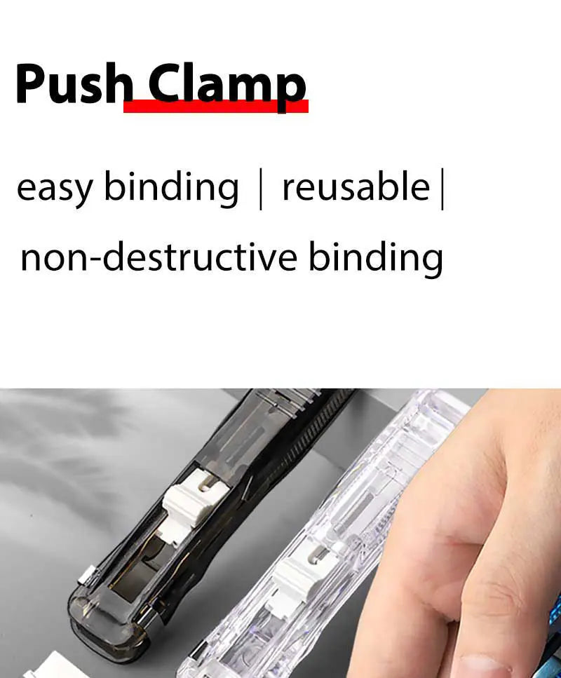 Traceless Reusable Hand Clamp Push Stapler, Paper Book File, Office, School Student Binder, Binding Tools, Supplies Accessories