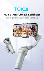 TOKQI M01 3-Axis Anti-Shake Handheld Gimbal Phone Stabilizer Foldable Holder Selfie Tripod with Fill Light for iPhone Smartphone