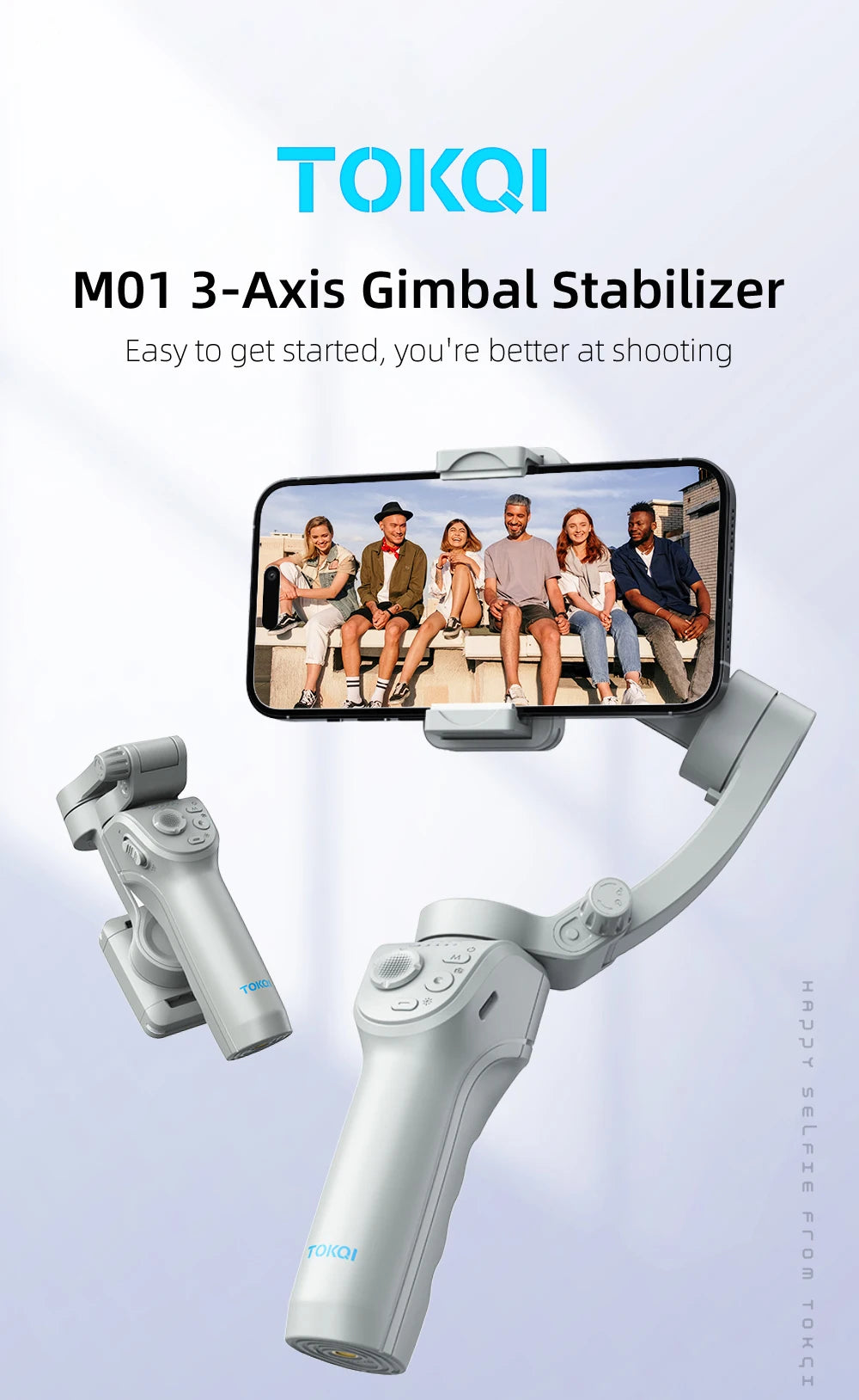 TOKQI M01 3-Axis Anti-Shake Handheld Gimbal Phone Stabilizer Foldable Holder Selfie Tripod with Fill Light for iPhone Smartphone