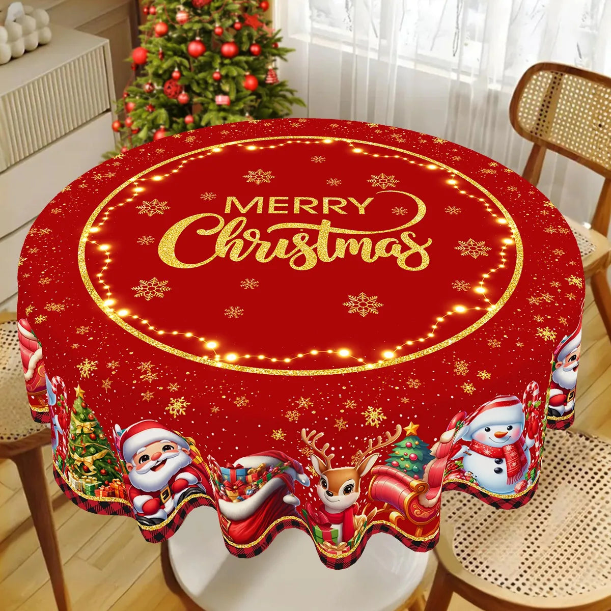 Christmas Tablecloth Christmas Party Decoration 2025 Xmas Table Decor Santa Claus Table Cover Navidad Natal New Year Gift 2026