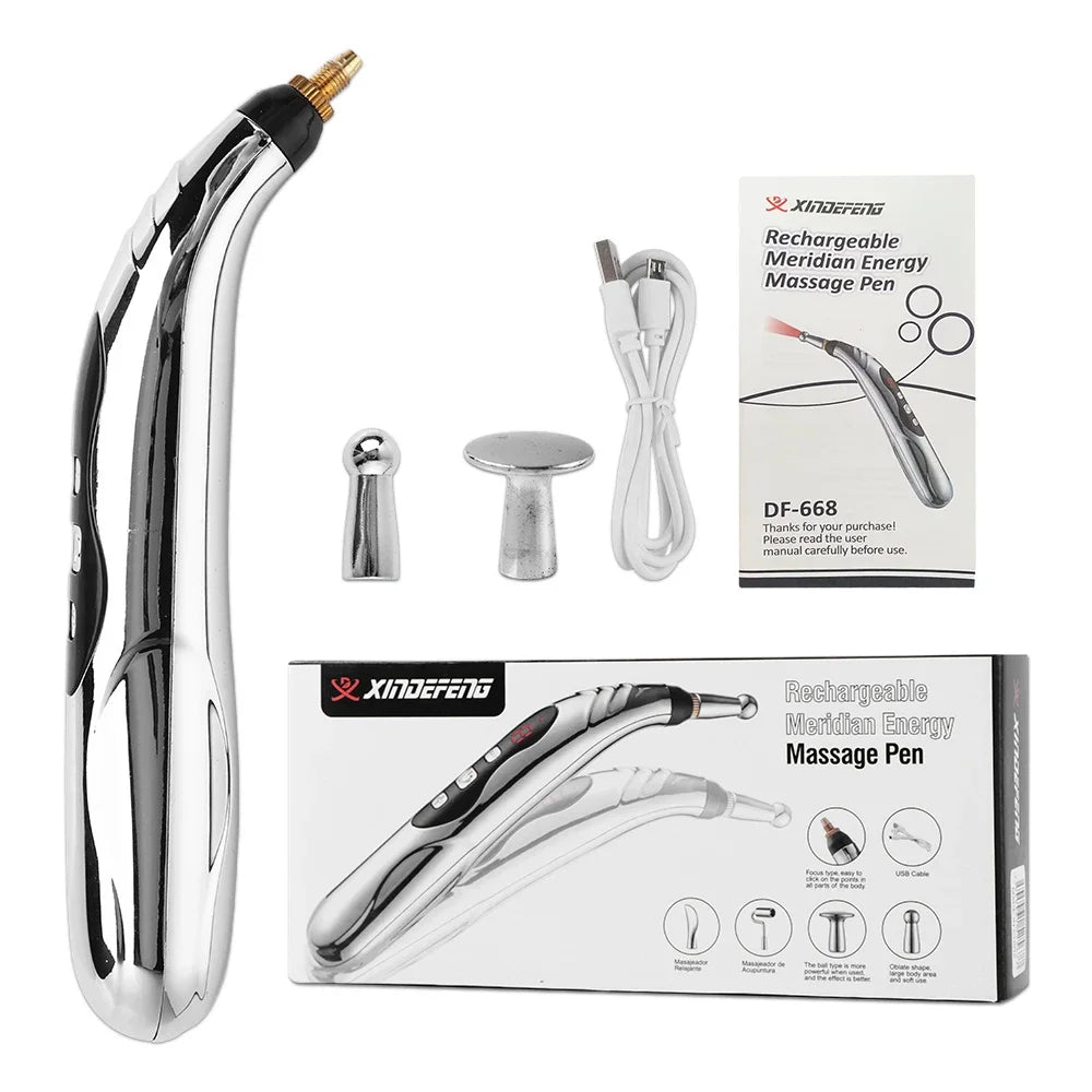 Rechargeable Acupuncture Pen 5/3 Heads Electric Muscle Pain Relief Relaxing Massage Pen Laser Energy Therapy Health Care Tool