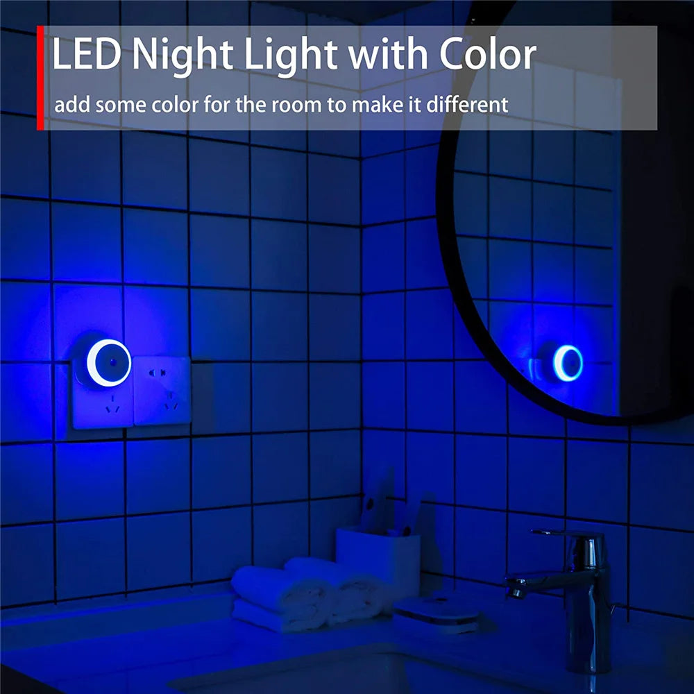 LED Night Light Smart Night Sensor Round Plug in Wall Night Lamp Bathroom Home Kitchen Hallway Staireway Bedroom Nightlight