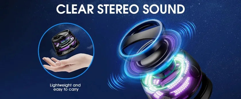 XIKCU Portable Mini Travel Stereo Outdoor Magnetic Bluetooth Speaker Wireless with RGB Color Light and Phone Holder for ios