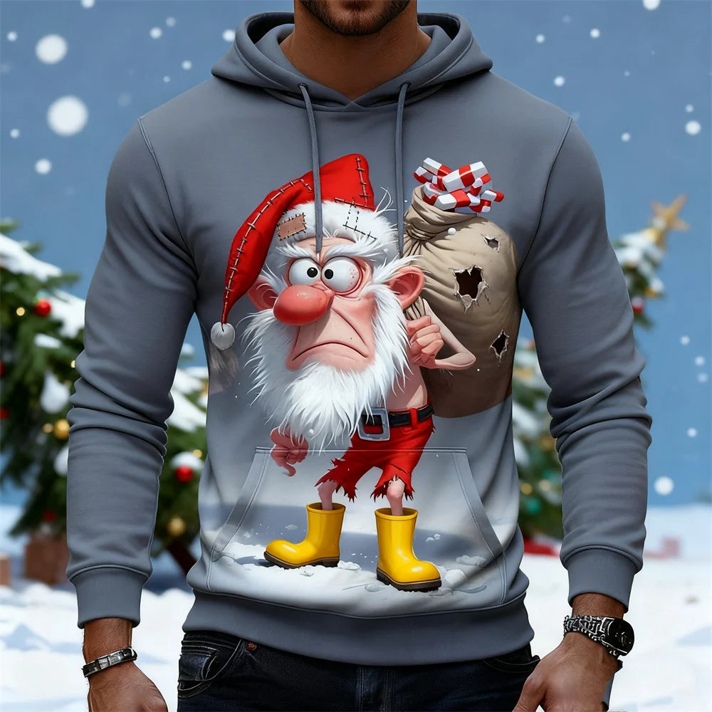 Men's Sloppy Santa Claus Graphic Hoodies 3D Print Funny Christmas Theme Hooded Sweatshirts Autumn WinterLoose Casual Man Clothes