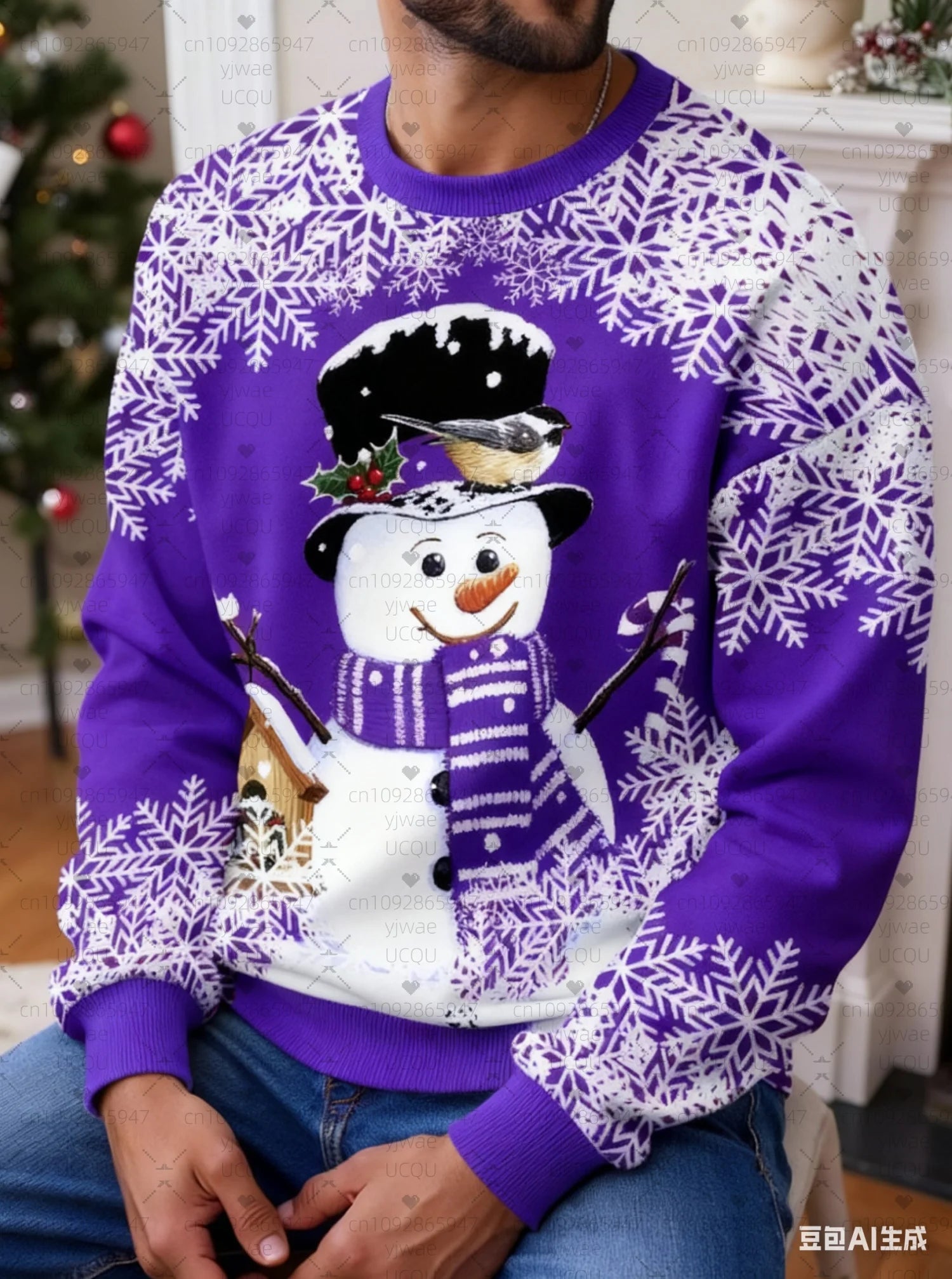 2025 Winter Men's Christmas Snowman Print Round Neck Hoodie Fashionable Women's Sweater Hoodie Fashionable Casual Loose Hoodie