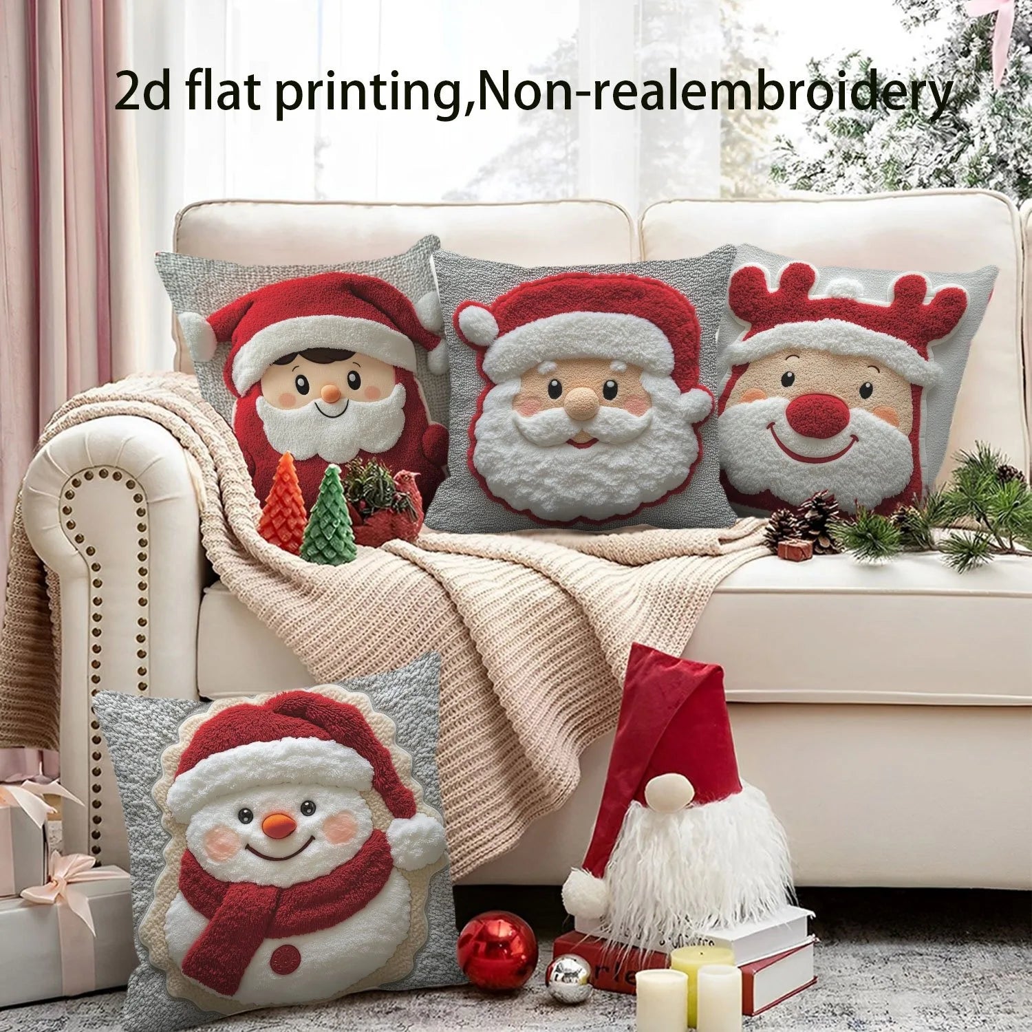 Christmas is cute and fun!Santa Claus & Snowman pattern on pillowcase New Year home decoration 2d flat printing