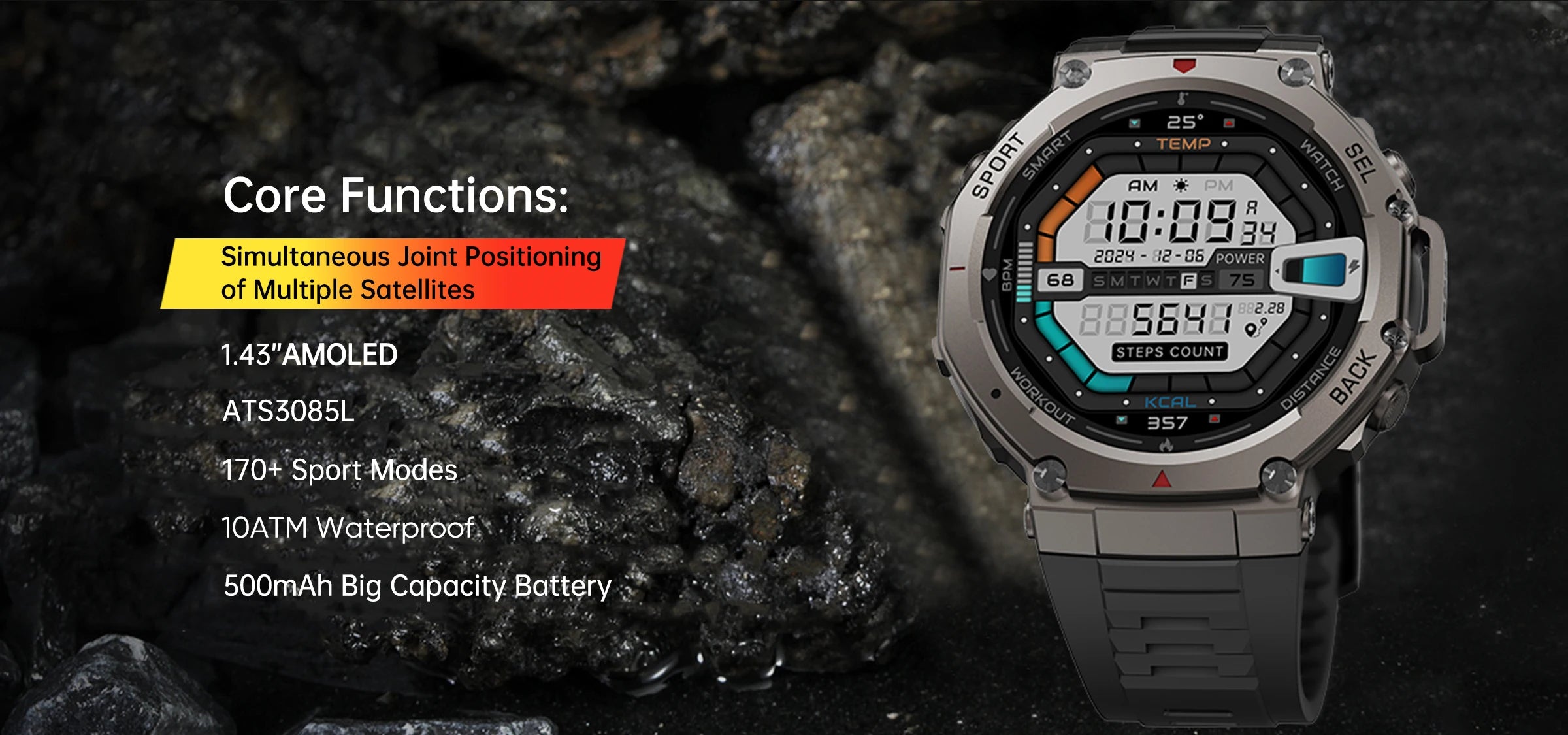 New T-Rex 3 Pro Dual-Band GPS Military Smart Watch 48mm 10ATM Water-Resistant 500mAh Battery Compass Altimeter AGPS Smart Watch