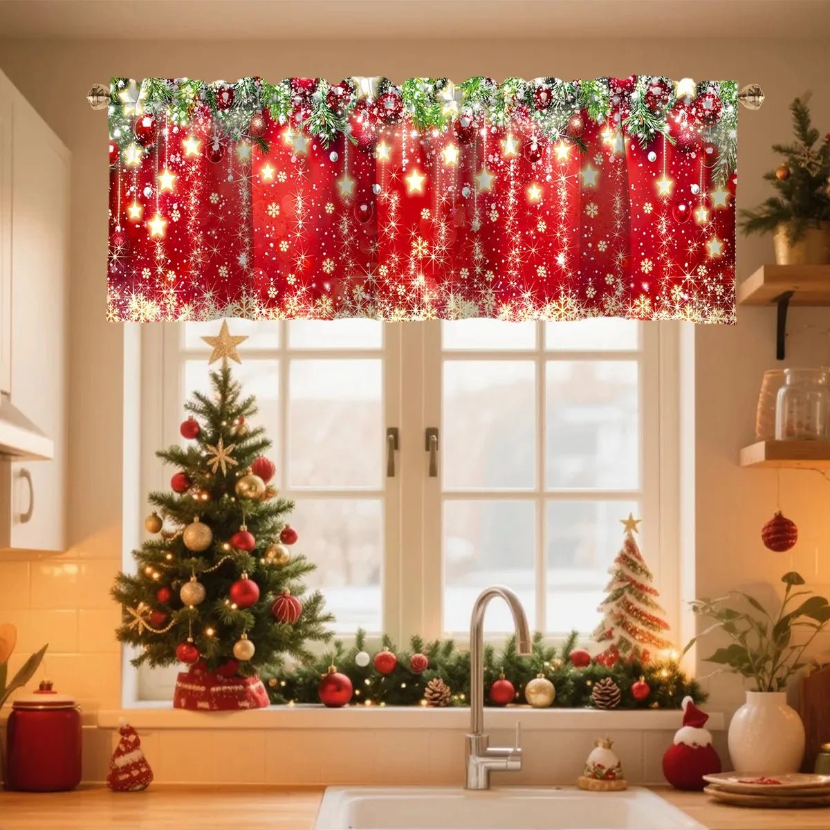 Christmas Curtain Valance Xmas Rod Pocket Window Treatment for Living Room Kitchen Bedroom Christmas Decorations For Home 2025