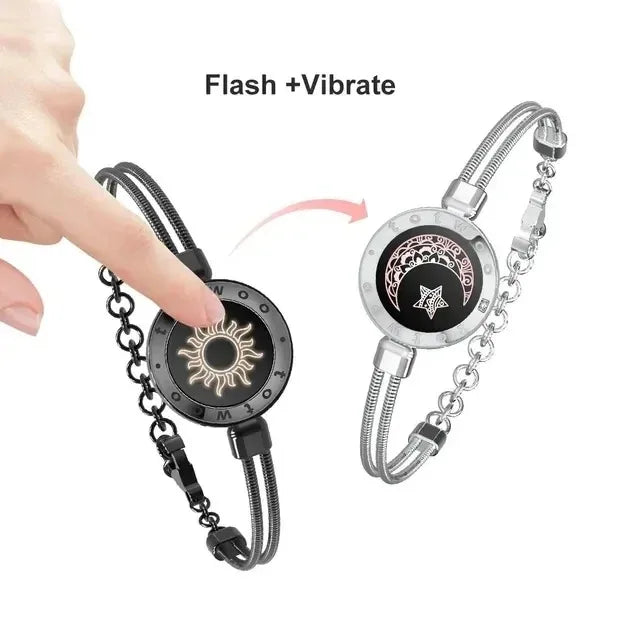 2025 Long Distance touch Light up&Vibrat Bracelets for Couples, Long Distance Relationship Gifts Smart Sun&Moon Love Bracelet