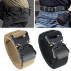 Tactical Waist Belt Durable Automatic Buckle Quick Release Elastic Belt Outdoor Adventure Training Belt Men's Trouser Belt Black