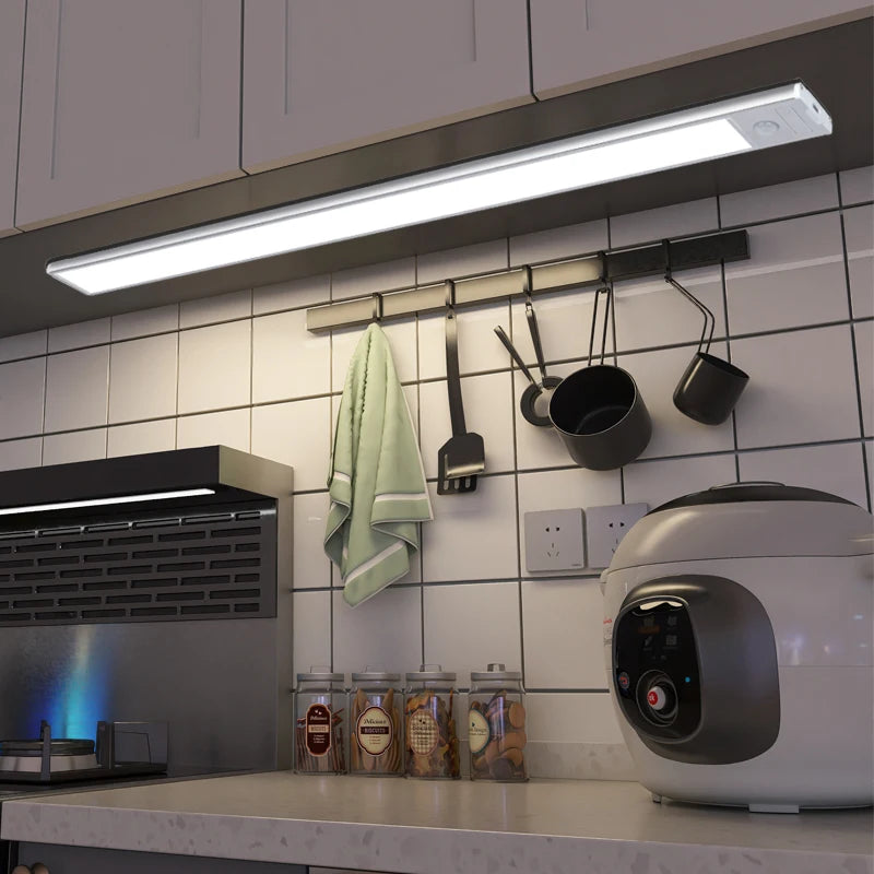 1pc LED Ultra-thin Motion Sensor Cabinet Light, Three-tone Light Counter Lighting, Magnetic USB Rechargeable Kitchen Night Light