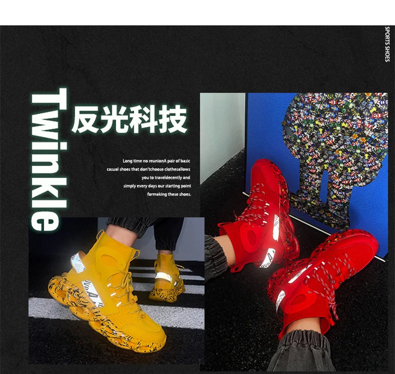 Street Red High Top Sneakers Man Fashion Platform Designer Running Shoes For Men Original Breathable Casual Men's Sports Shoes