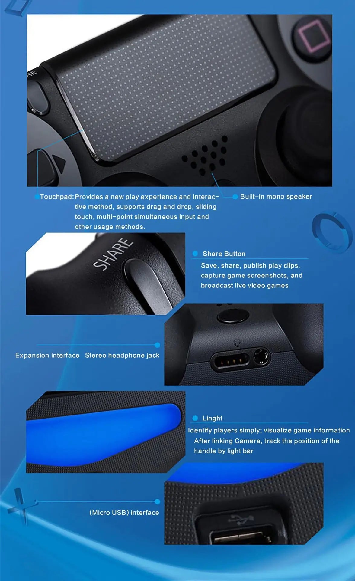 2025 New Game Controller for PS4/Slim/Pro Wireless Gamepad For PC Dual Vibration Joystick For IOS/Android