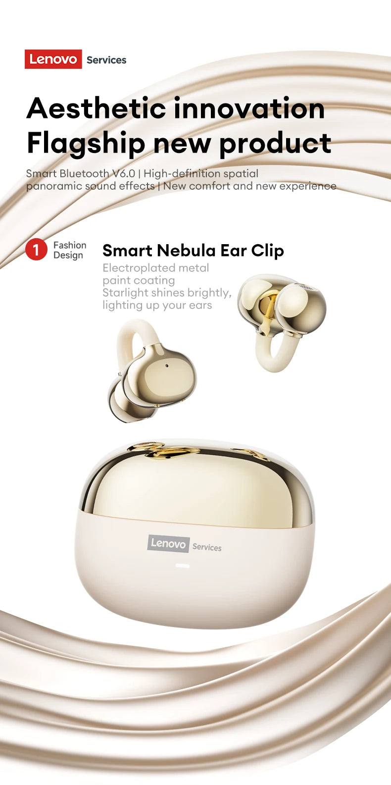 Lenovo LE302 Wireless Bluetooth 6.0 Headset Long Battery Life Sports Ear Clip Earphones HIFI Stereo Noise Cancelling Headphones