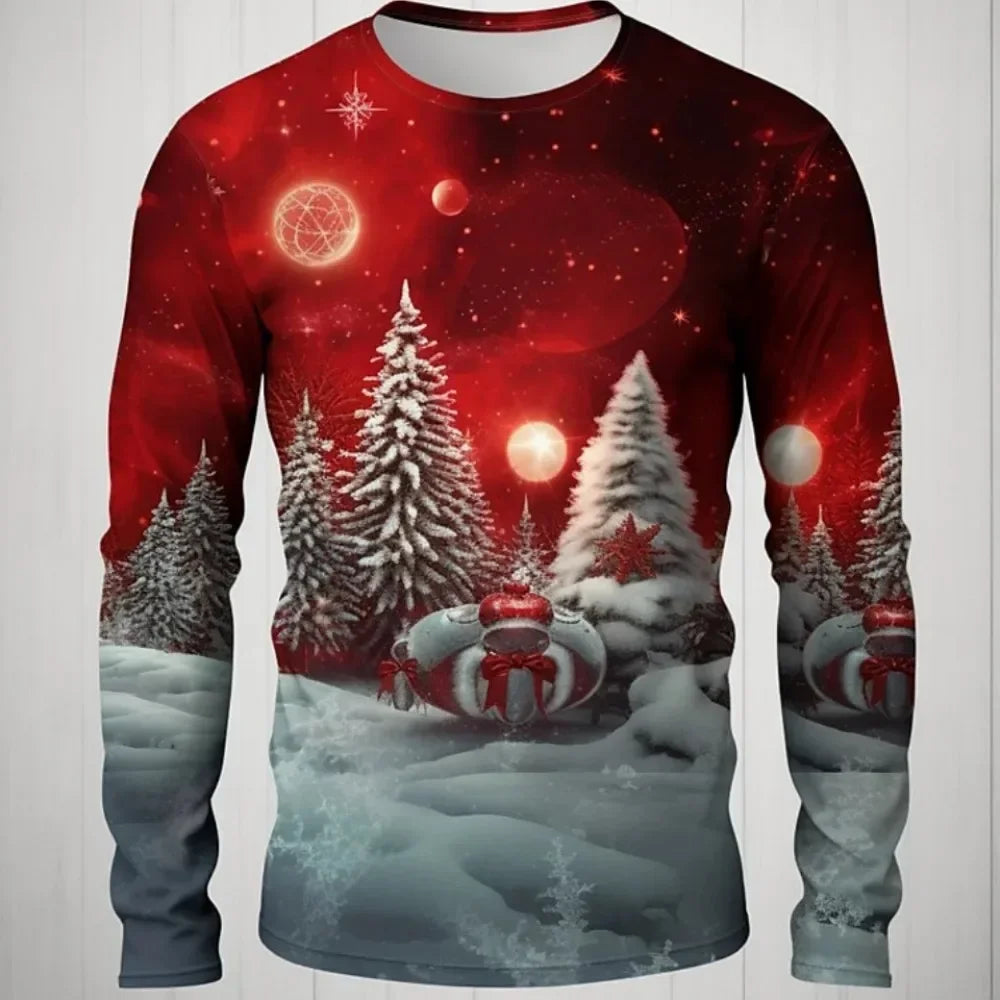 Men's Christmas Series T-shirt 3D Funny Harajuku Printed Fashion New Long Sleeve Round Neck Hip Hop Clothing For Men Casual Tops