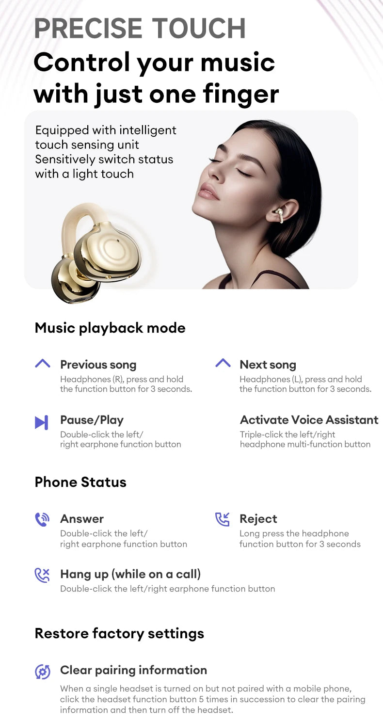 Lenovo LE302 Wireless Bluetooth 6.0 Headset Long Battery Life Sports Ear Clip Earphones HIFI Stereo Noise Cancelling Headphones