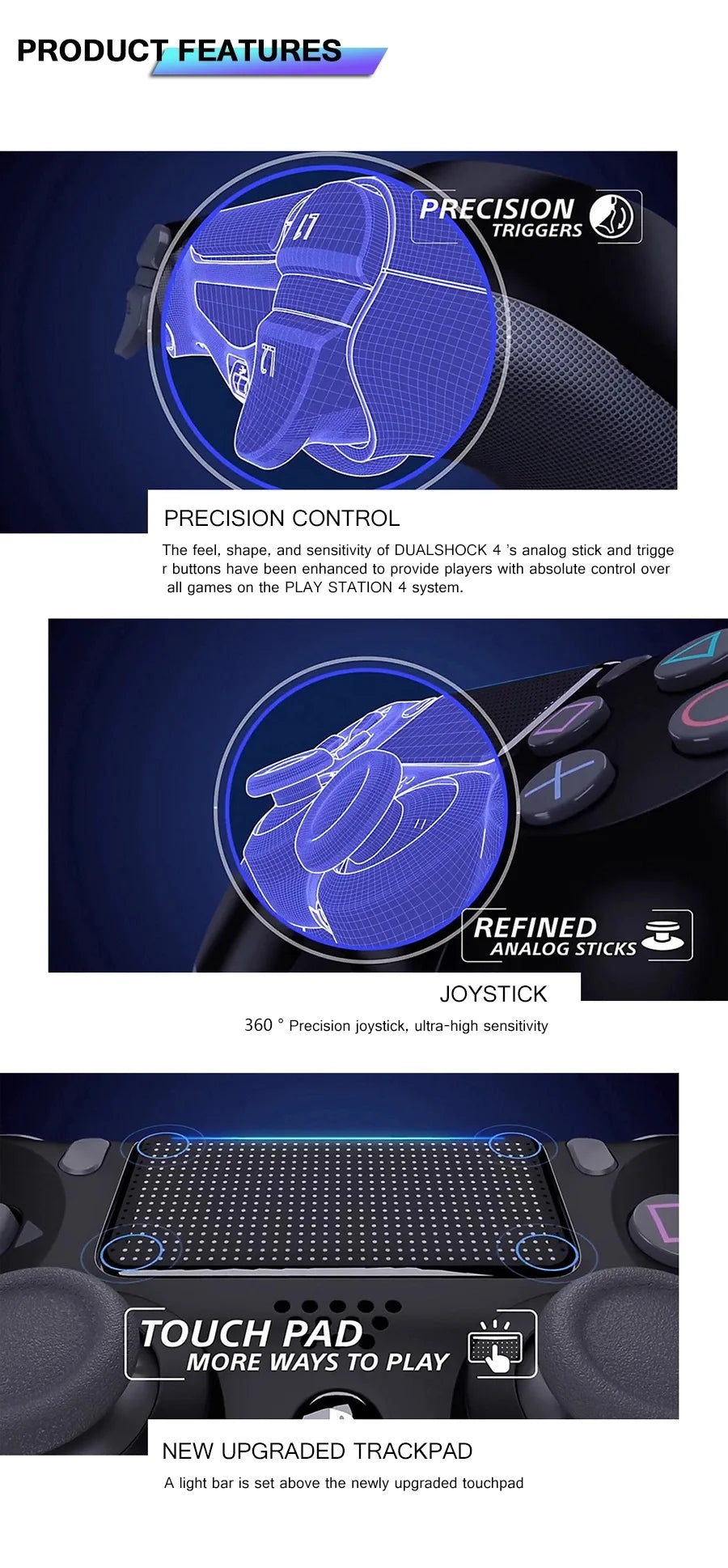 2025 New Game Controller for PS4/Slim/Pro Wireless Gamepad For PC Dual Vibration Joystick For IOS/Android