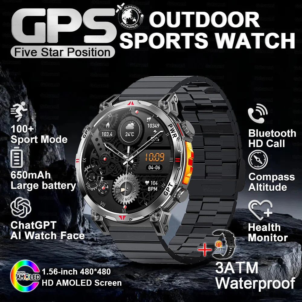 2025 New T-Rex 3 Ultra Original Military-Grade GPS Smart Watches Men Sport Tactics Compass BT Call Waterproof Swim Smart Bracelet