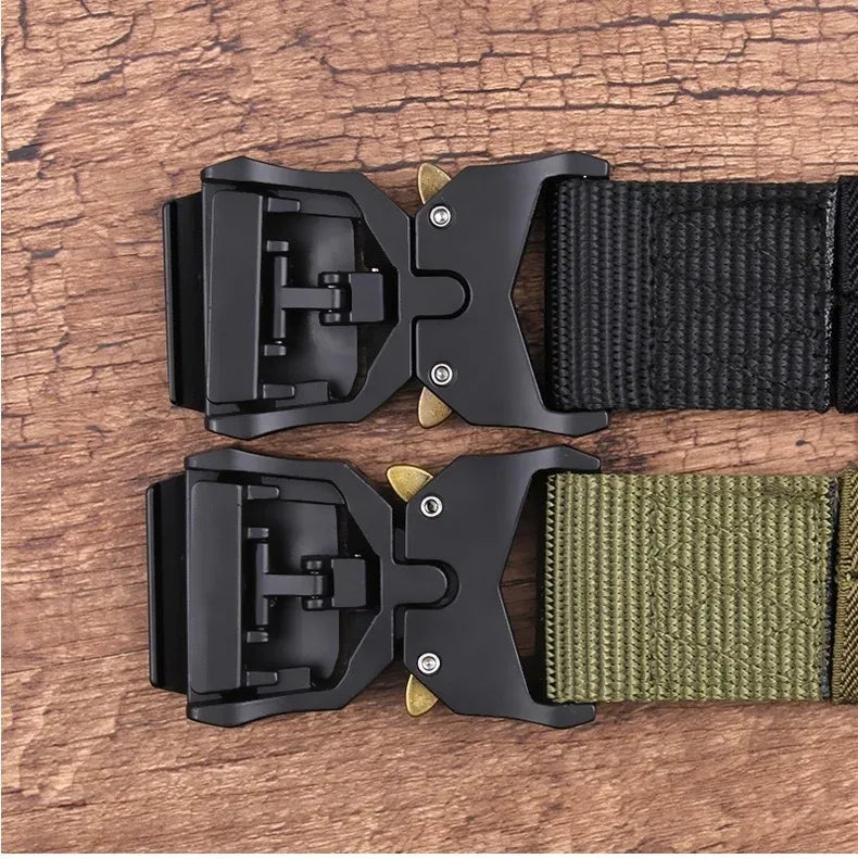 Tactical Waist Belt Durable Automatic Buckle Quick Release Elastic Belt Outdoor Adventure Training Belt Men's Trouser Belt Black