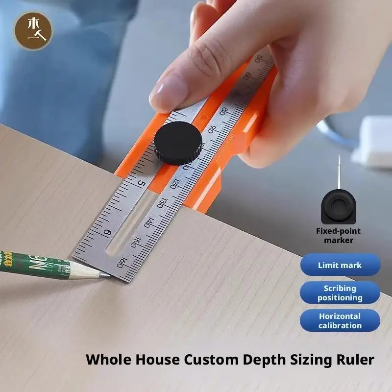 Multi-role Depth Measuring Ruler Adjustable Woodworking Multi-angle Marking Ruler Positioning Scribing Protractor Tools