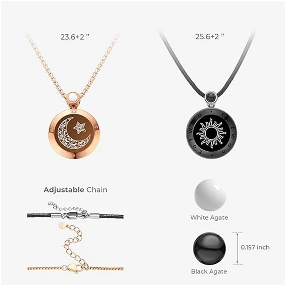 TOTWOO Sun & Moon Touch Necklaces with Agate Vibration & Light Up Necklace For Long Distance Relationship Gifts Couples Necklace