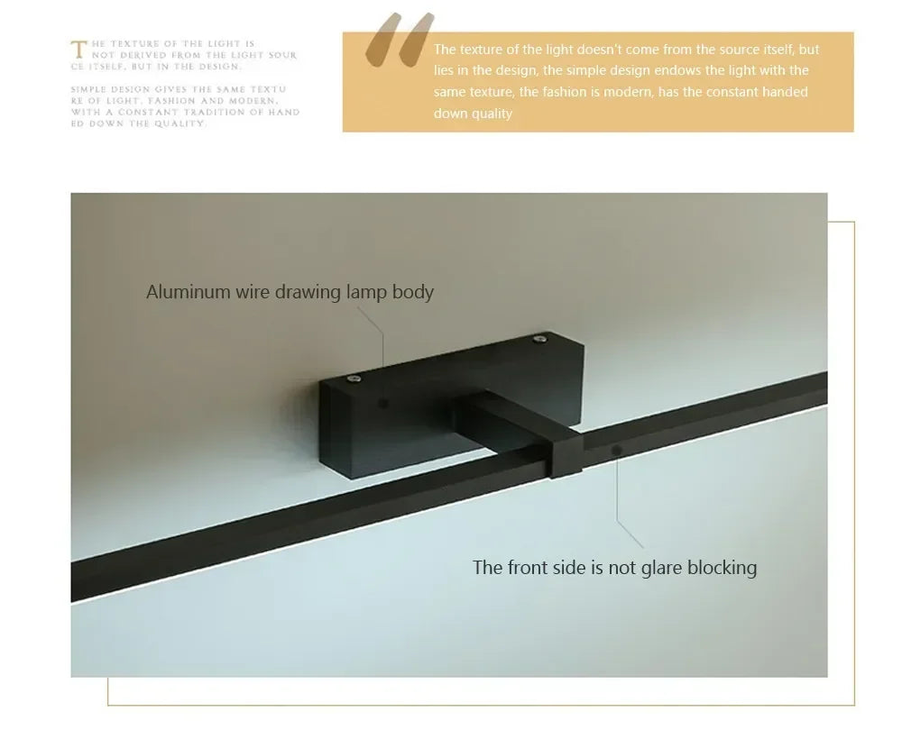 DINDALLED LED Bathroom Mirror Light, Modern Wall Sconce for Vanity Bedroom, Aluminum Home Decoration Line Lamp Fixture