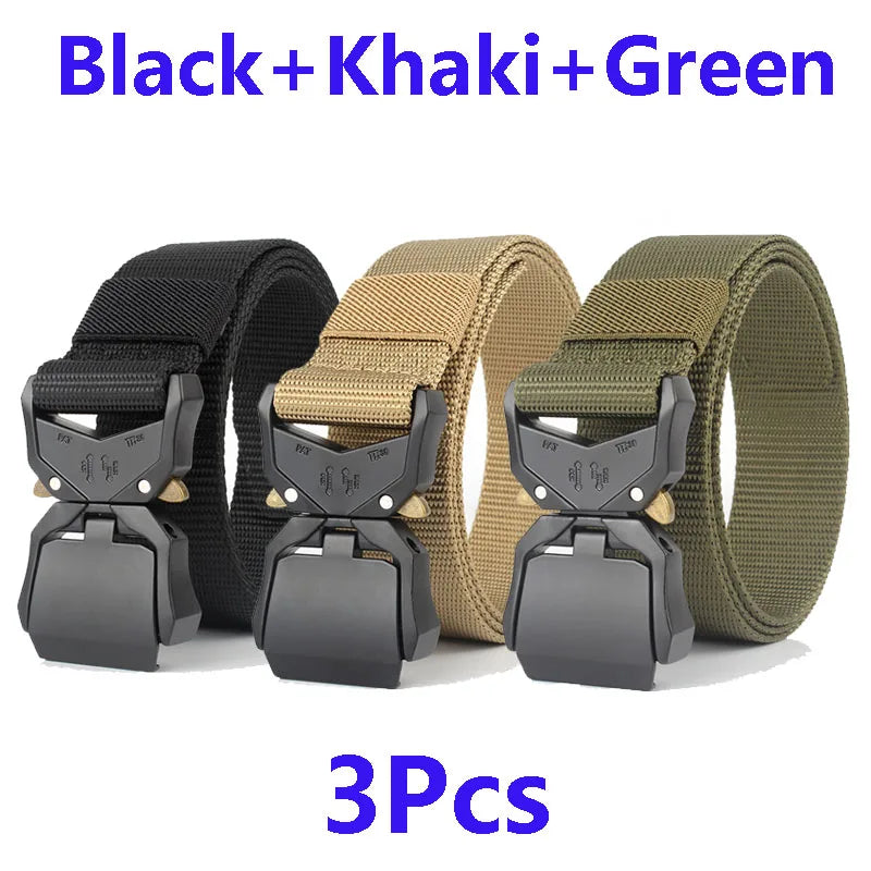 Tactical Waist Belt Durable Automatic Buckle Quick Release Elastic Belt Outdoor Adventure Training Belt Men's Trouser Belt Black
