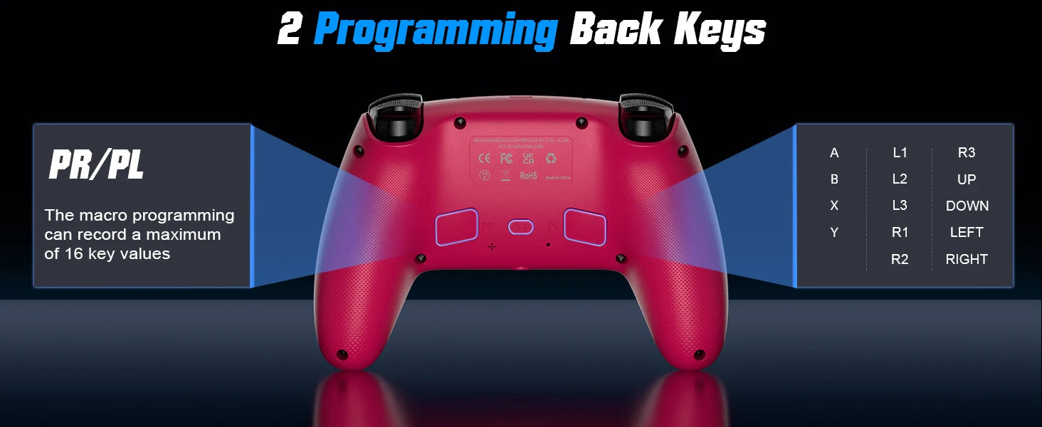 RGB Lights Wireless Controller For PS5/Playstation 5 Pro/Slim/PC Console Gamepads W/ Hall Effect Turbo Vibration Game Joystick