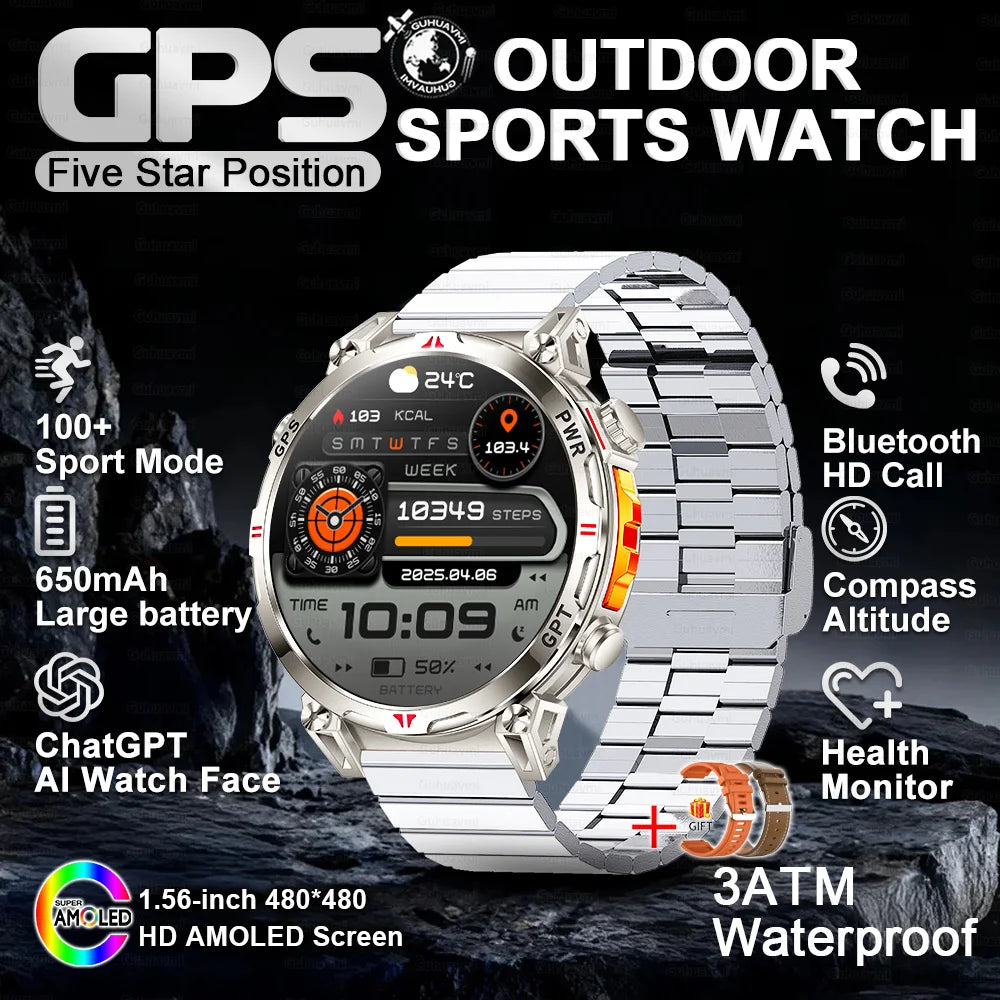 2025 New T-Rex 3 Ultra Original Military-Grade GPS Smart Watches Men Sport Tactics Compass BT Call Waterproof Swim Smart Bracelet