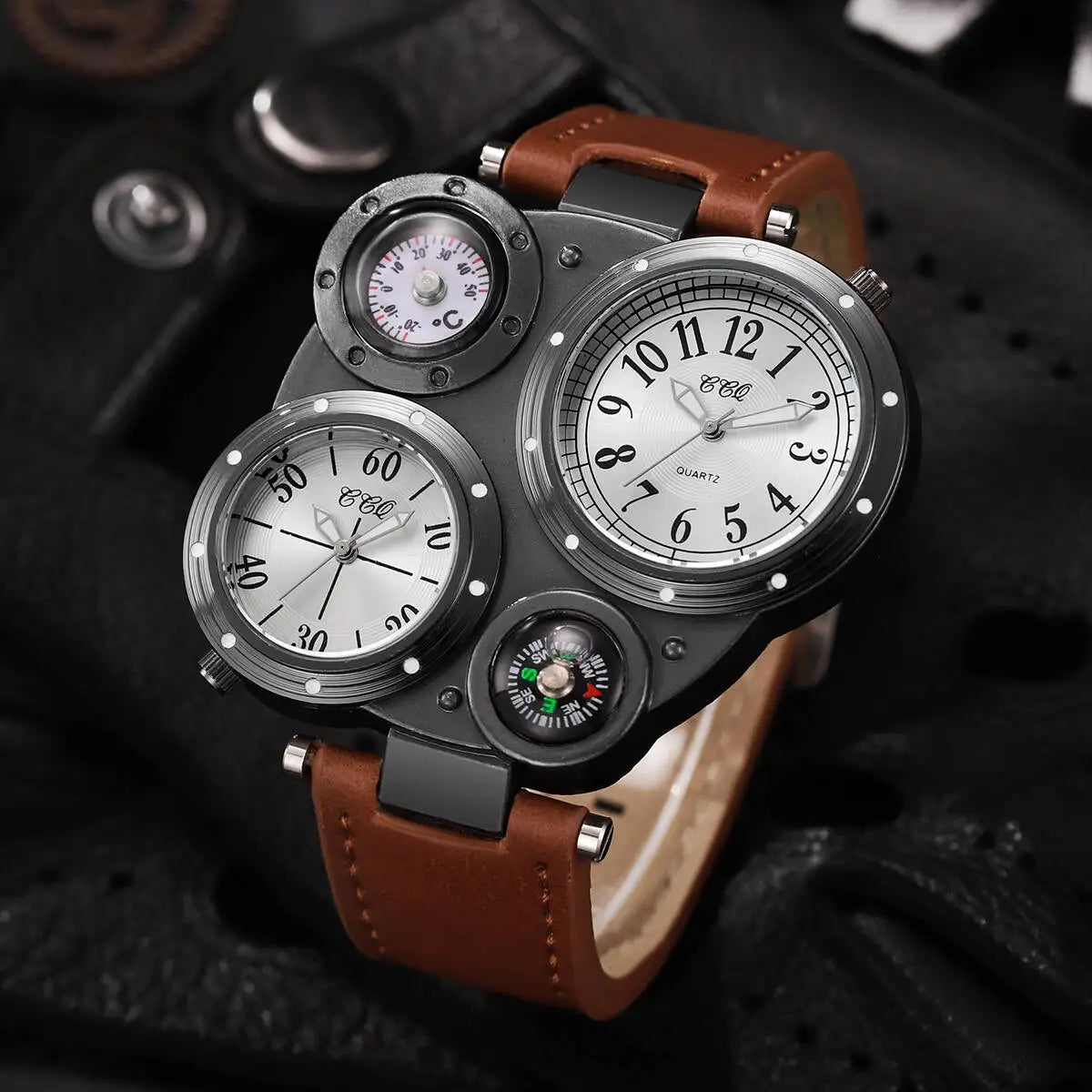 Luxury Large Dial Men Sports Watches Casual Leather Strap Quartz Wristwatches for Men Clock Reloj Hombre（Without Box）