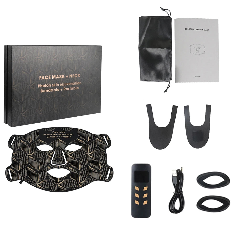 LED 8 Colors Face Mask and Neck Red Light  Near Infrared Therapy Anti Aging Wrinkle Acne Pore Oil Control Skin Tighten Whiten
