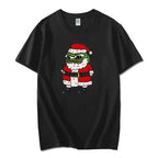 Navidad Cartoon Pepe Christmas T-Shirt Men Funny Santa Claus Frog Graphic Unisex Cotton Short Sleeve Casual Cute Streetwear Men