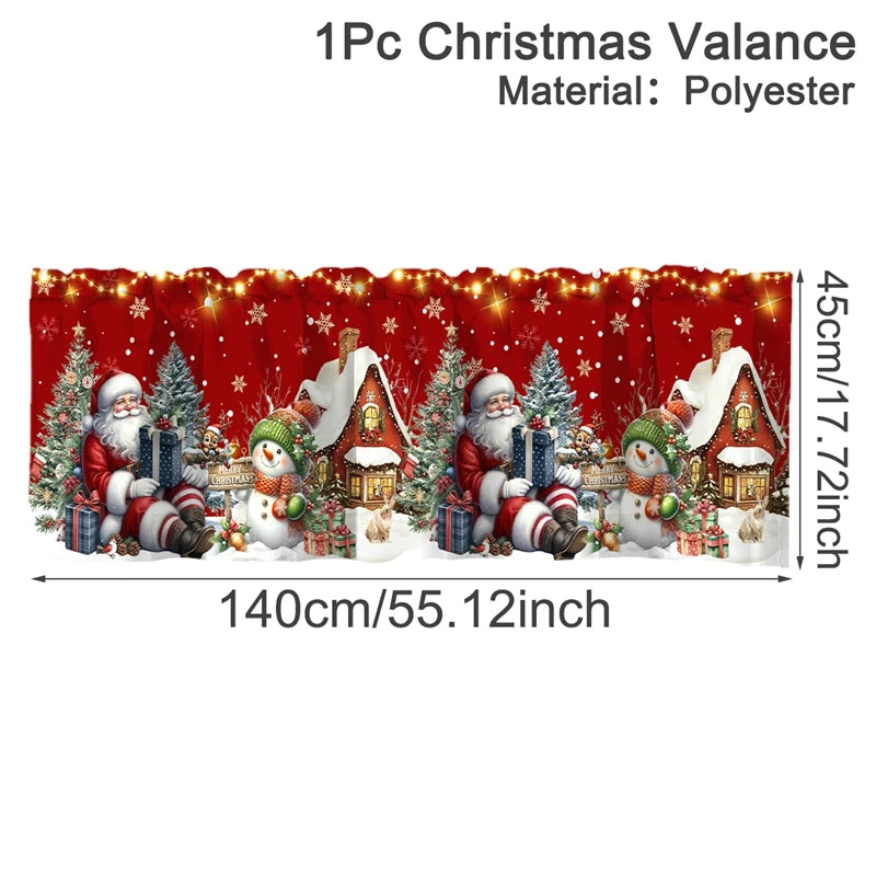 Christmas Curtain Valance Xmas Rod Pocket Window Treatment for Living Room Kitchen Bedroom Christmas Decorations For Home 2025