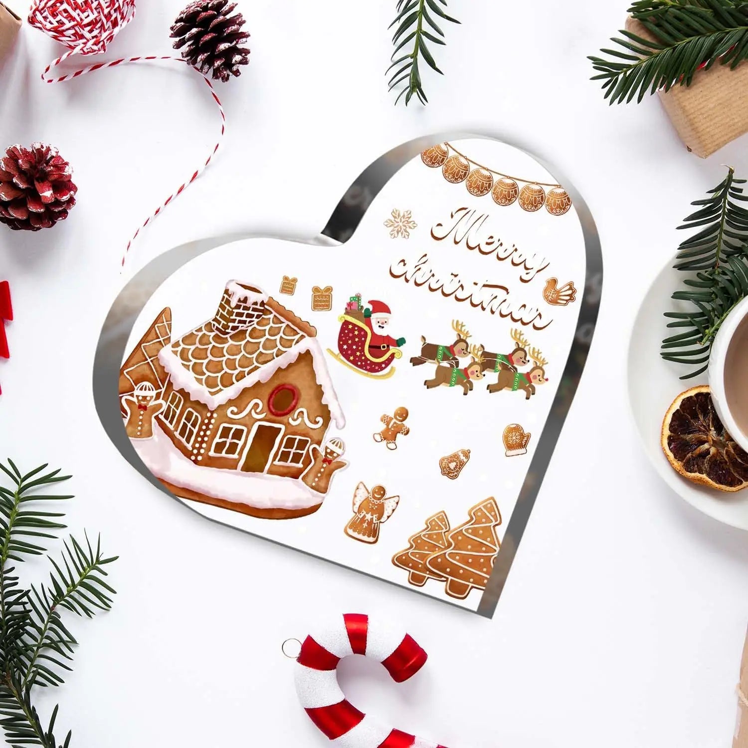 Heart Shaped Christmas Tabletop Decorations for Table Office Desk Tiered Tray Mantle Shelf Xmas Decor Indoor New Year Gift