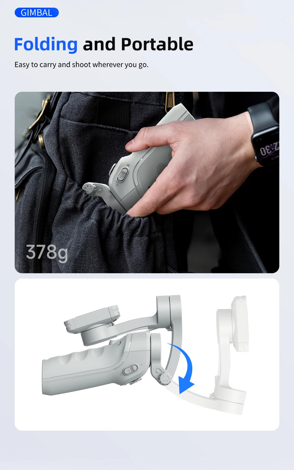 TOKQI M01 3-Axis Anti-Shake Handheld Gimbal Phone Stabilizer Foldable Holder Selfie Tripod with Fill Light for iPhone Smartphone