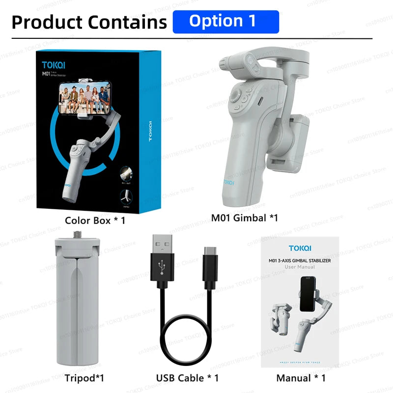 TOKQI M01 3-Axis Anti-Shake Handheld Gimbal Phone Stabilizer Foldable Holder Selfie Tripod with Fill Light for iPhone Smartphone