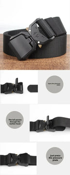 Tactical Waist Belt Durable Automatic Buckle Quick Release Elastic Belt Outdoor Adventure Training Belt Men's Trouser Belt Black