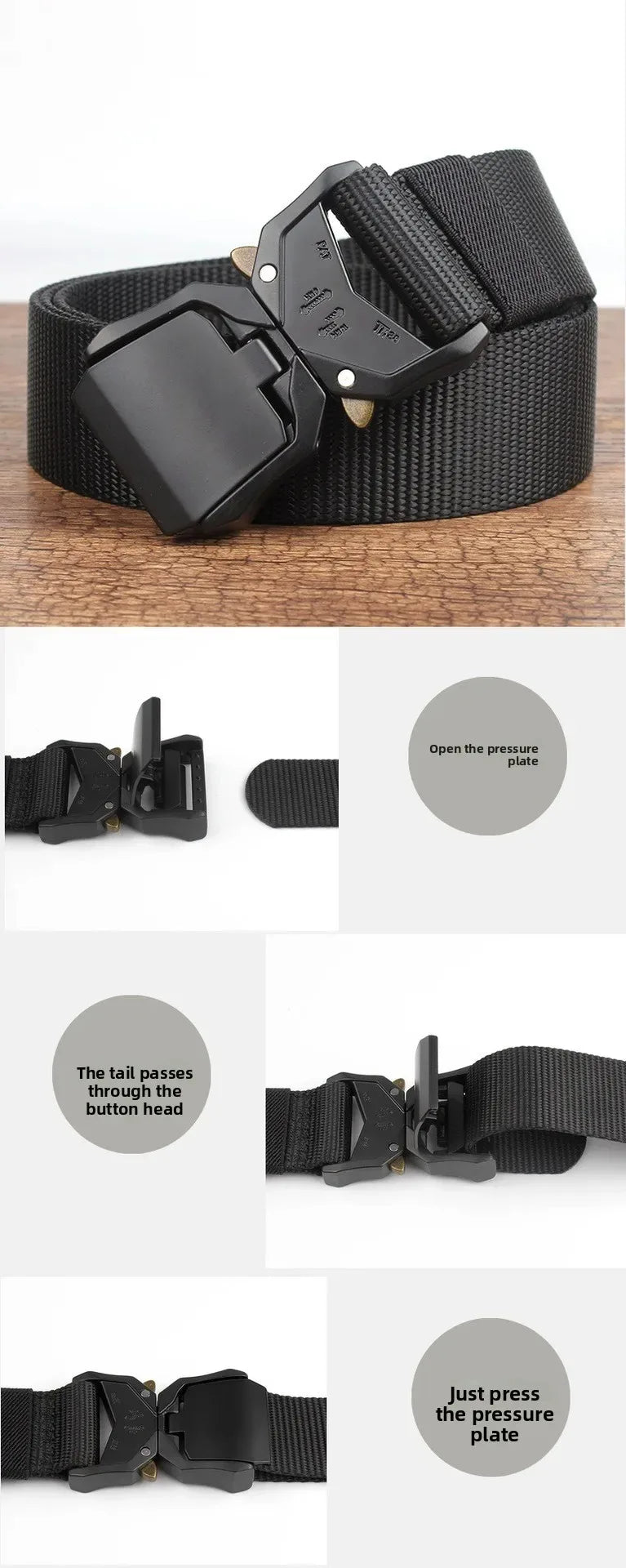 Tactical Waist Belt Durable Automatic Buckle Quick Release Elastic Belt Outdoor Adventure Training Belt Men's Trouser Belt Black