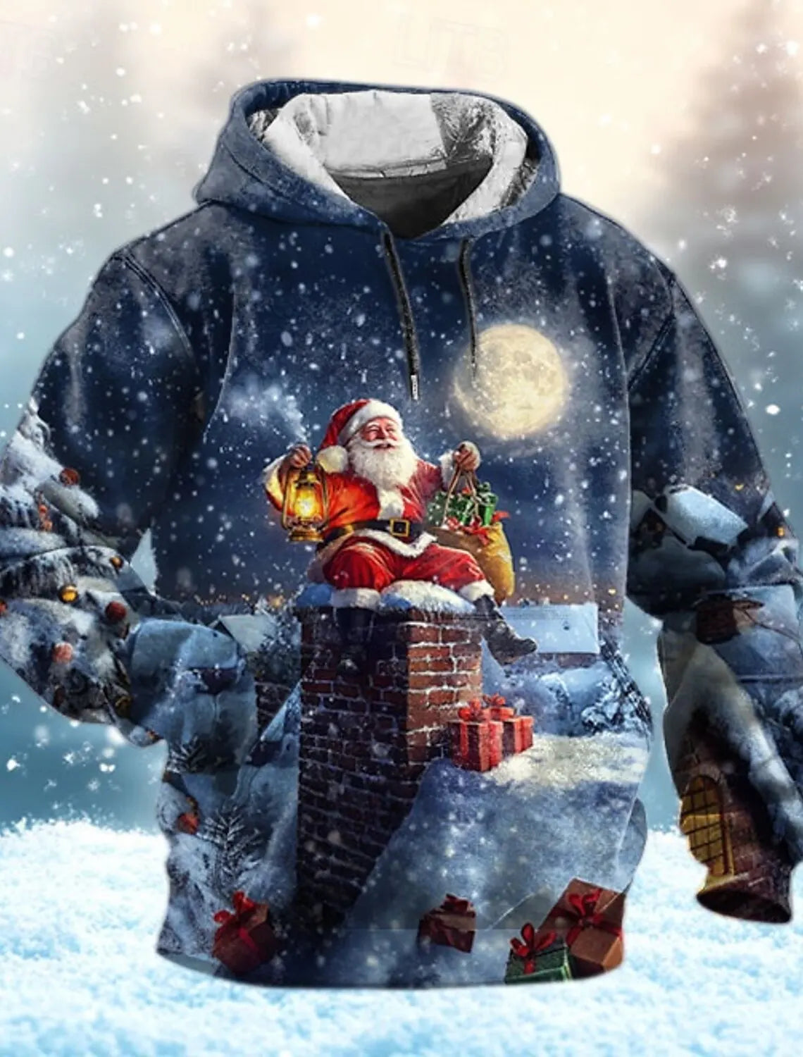 Santa Claus Men's Fashion 3D Print Hoodie Holiday Streetwear Christmas Hoodies Hooded Front Pocket Designer Hoodie Sweatshirt