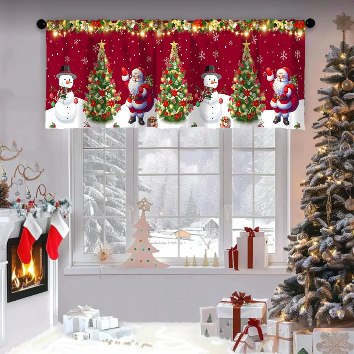 Christmas Curtain Valance Xmas Rod Pocket Window Treatment for Living Room Kitchen Bedroom Christmas Decorations For Home 2025
