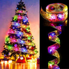 Christmas Ribbon Fairy Light Christmas Decoration DIY Bows String Light Tree Ornaments For Home 2025 Xmas Decor New Year Navidad