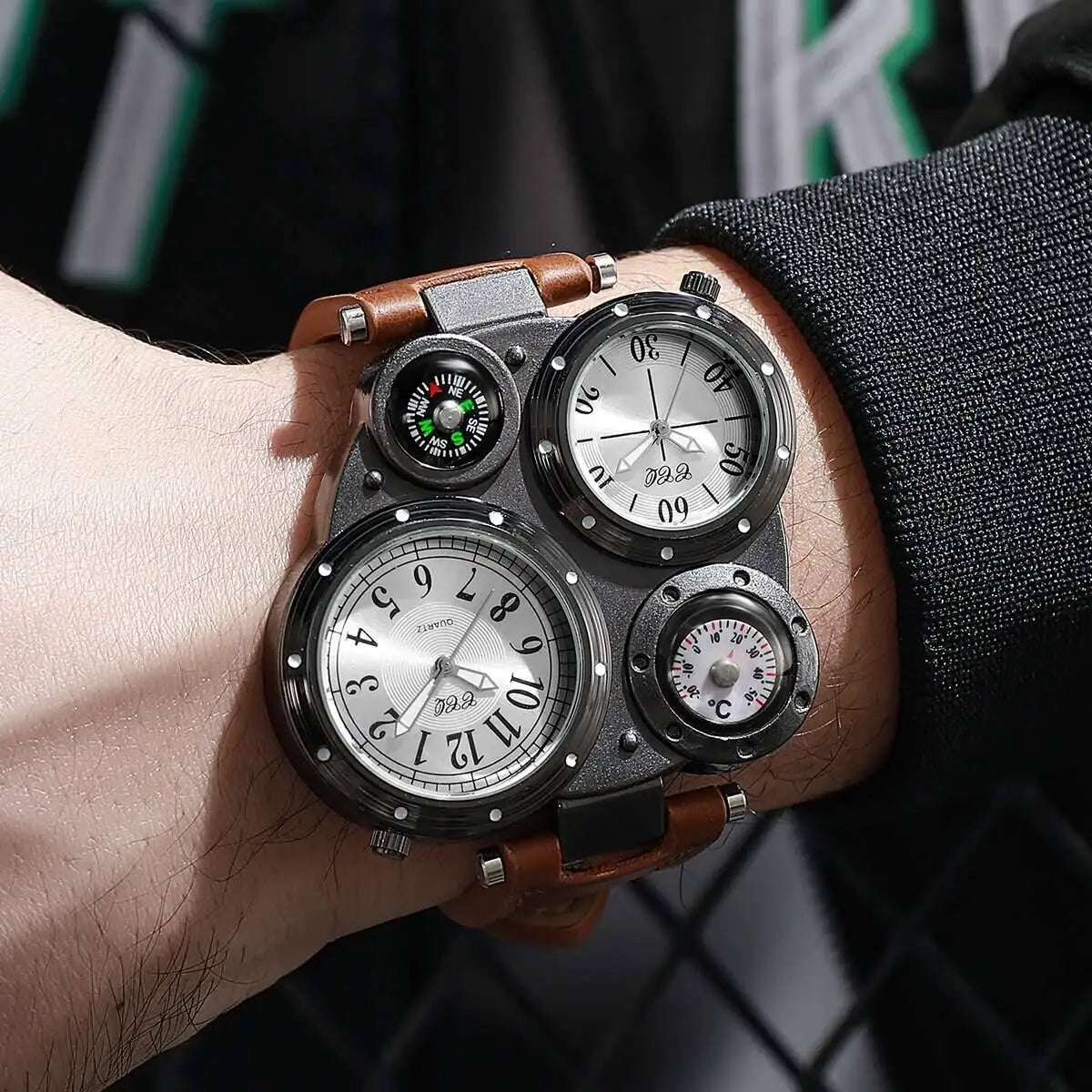 Luxury Large Dial Men Sports Watches Casual Leather Strap Quartz Wristwatches for Men Clock Reloj Hombre（Without Box）