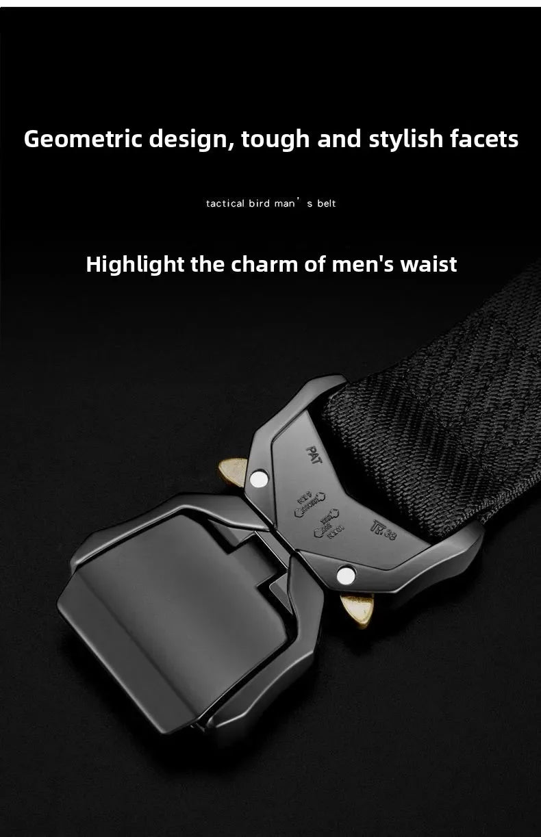 Tactical Waist Belt Durable Automatic Buckle Quick Release Elastic Belt Outdoor Adventure Training Belt Men's Trouser Belt Black