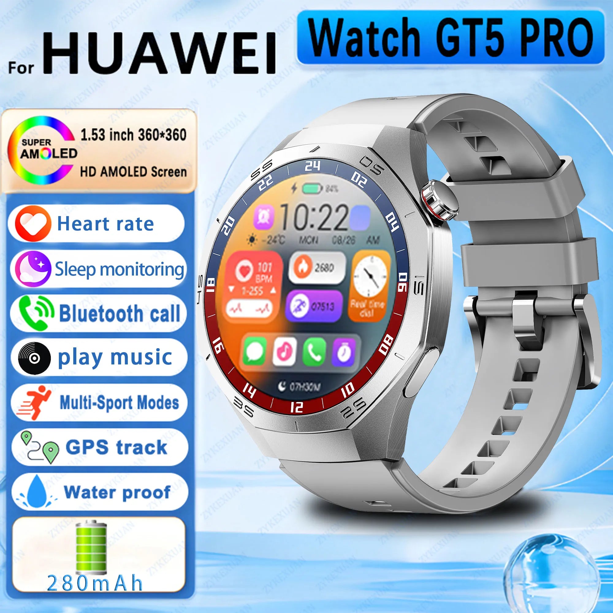 2025 New For Huawei Watch GT5Pro Military GPS Smart Watch Men Full Touch Screen Sport Fitness HealthTest Voice Call SmartWatch