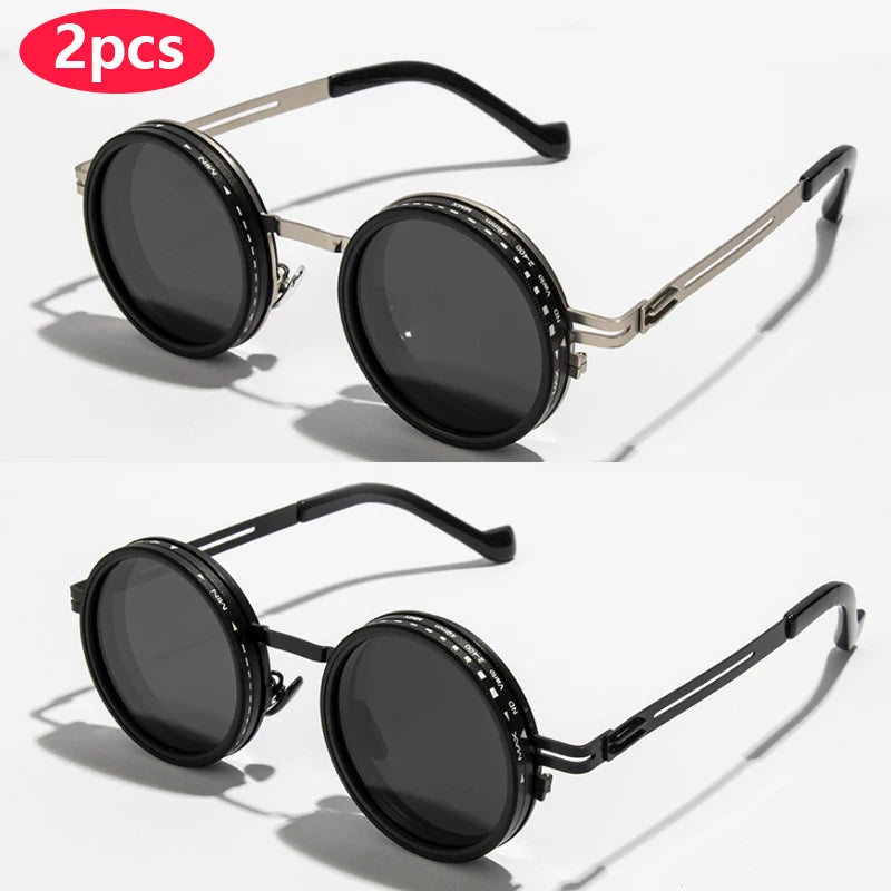 Gafas de sol redondas polarizadas ND9, gafas de sol con atenuación ajustable unisex, gafas de pesca Retro Punk para hombres, gafas de sol para exteriores UV400