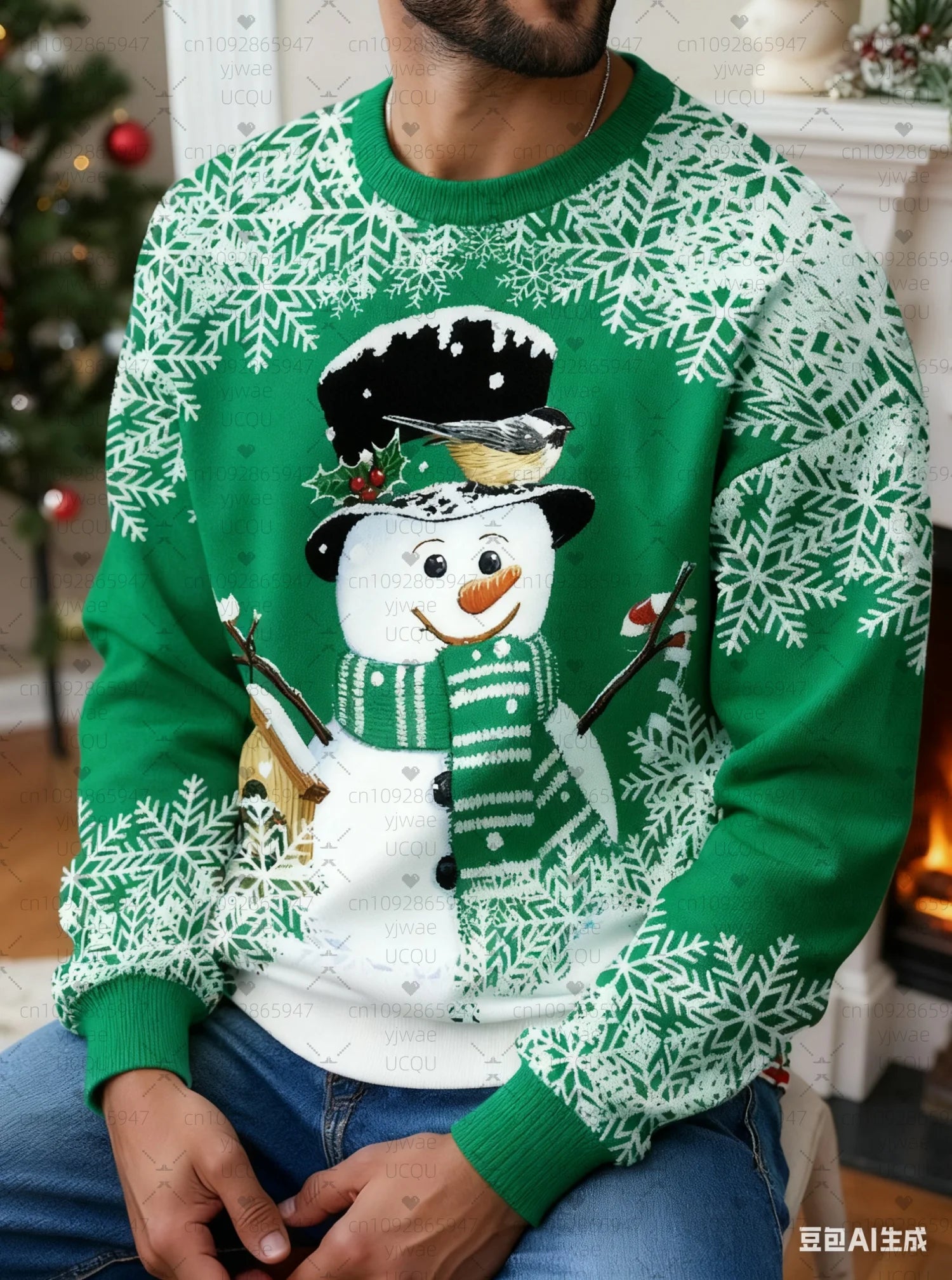 2025 Winter Men's Christmas Snowman Print Round Neck Hoodie Fashionable Women's Sweater Hoodie Fashionable Casual Loose Hoodie