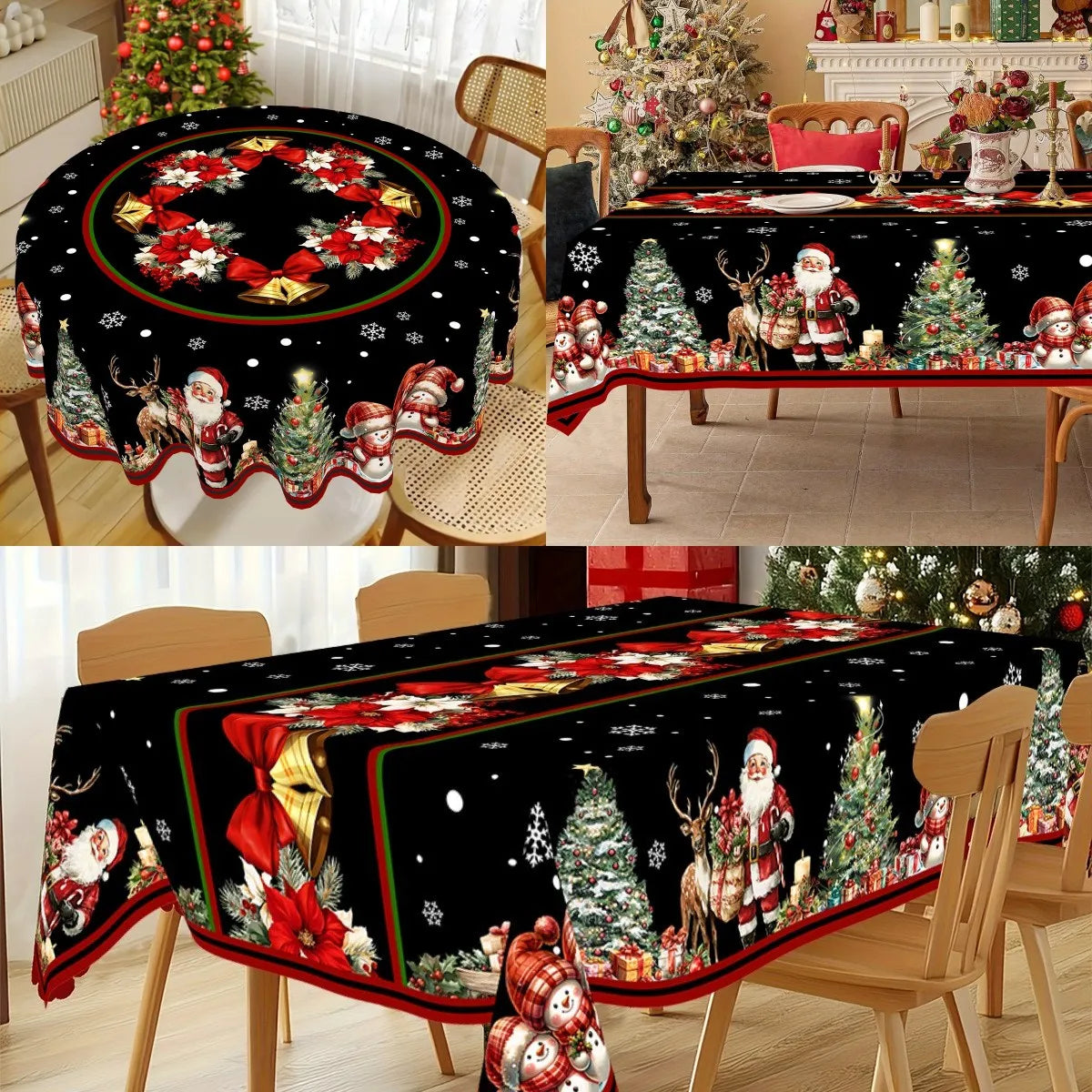 Christmas Tablecloth Santa Snowman Table Cover Christmas Party Table Decorations for Home 2025 Navidad Notal Noel Xmas Ornaments