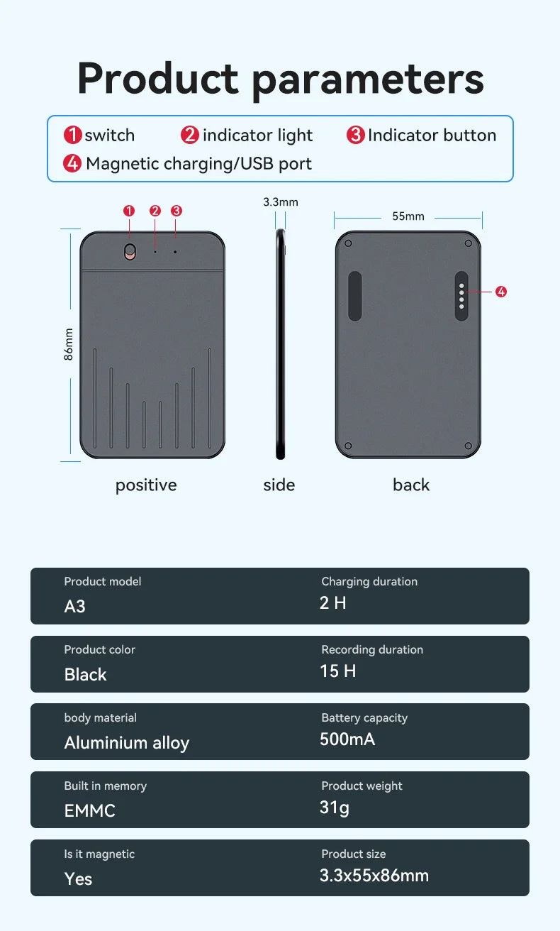 8-128GB AI ChatGPT-4 Intelligent Voice Recorder Audio App Phone Call Record Transcribe Summarize Voice to Text Conversion Device