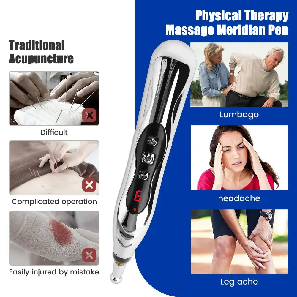 Rechargeable Acupuncture Pen 5/3 Heads Electric Muscle Pain Relief Relaxing Massage Pen Laser Energy Therapy Health Care Tool