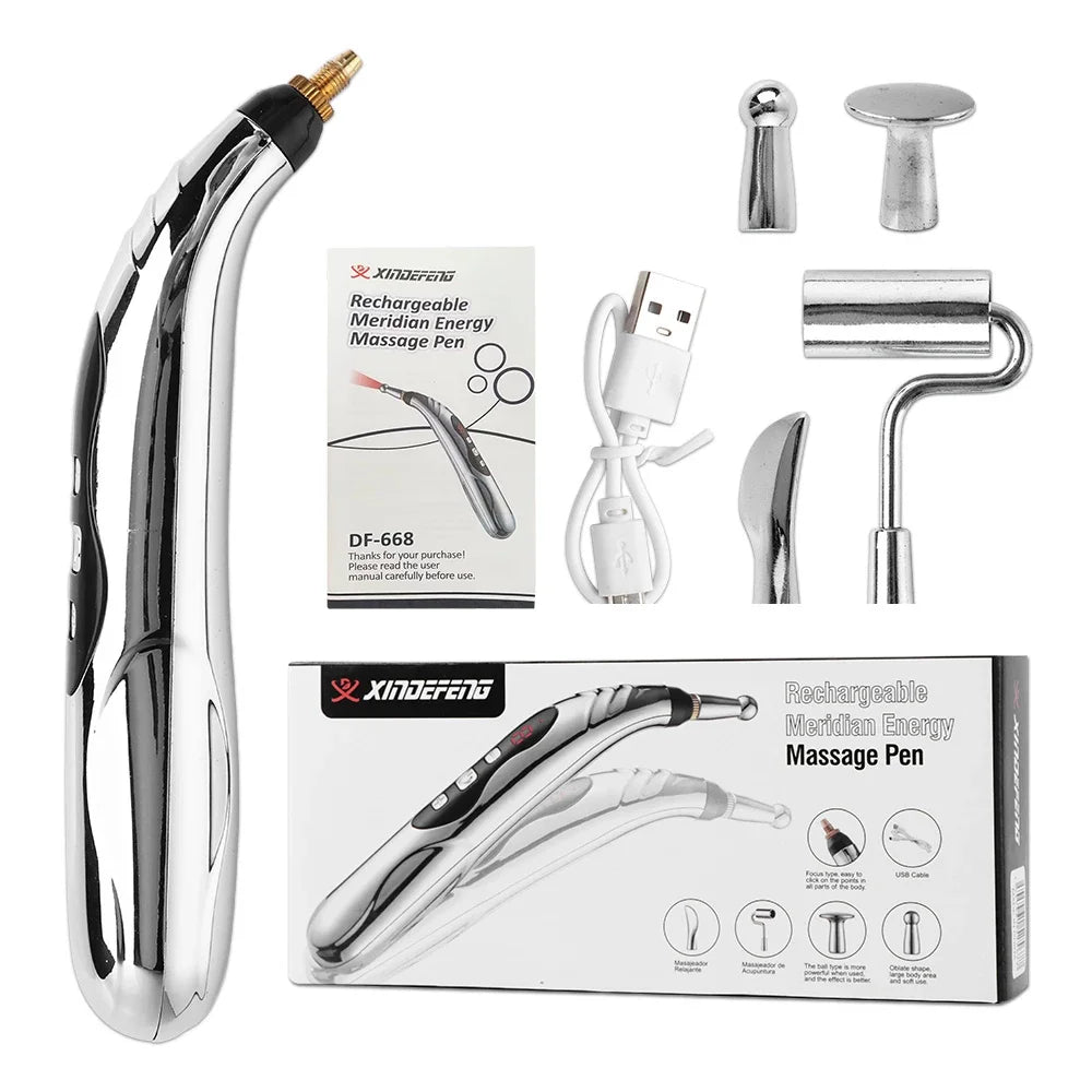 Rechargeable Acupuncture Pen 5/3 Heads Electric Muscle Pain Relief Relaxing Massage Pen Laser Energy Therapy Health Care Tool